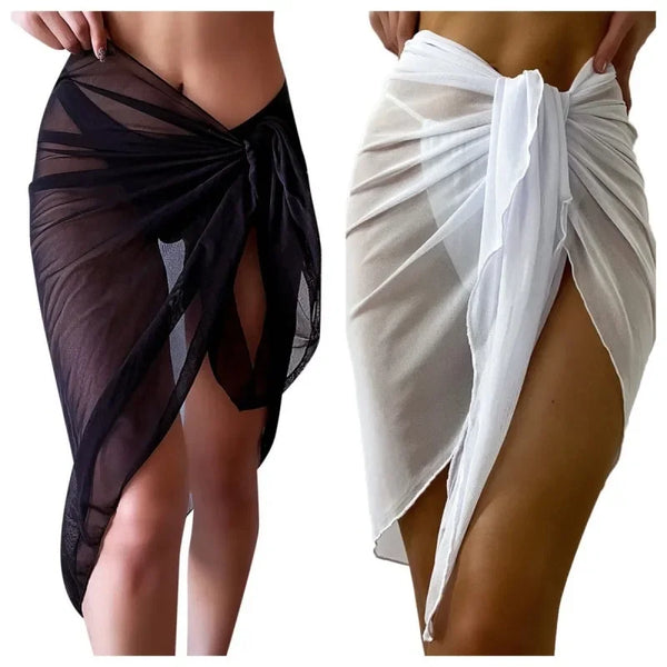 Sommerliches Strandkleid, Wickelkleid, transparenter Wickelrock mit Knoten in der Taille, Bikini-Überwurf, Schal, Strandkleid, Damen-Bikini-Stola