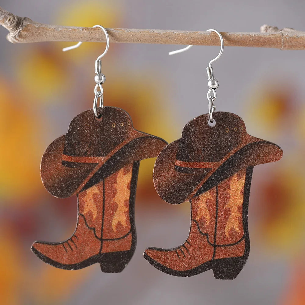 2 pairs/sets, featuring a combination design of western cowboy boots and hats, vintage western-style women's accessories, suitab