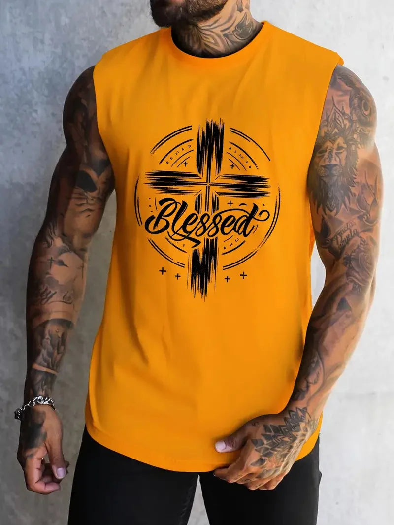Summer Men's Simple American Flag Printed Sleeveless Round Neck Vest Daily Sports Fitness Fashion Sleeveless Clothing S-5XL