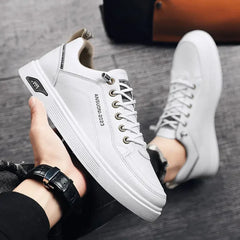 Men's Casual Walking Shoes Lightweight Flat Round Toe Trendy Lace-up New Sporty Style Four-season Color-blocked Board Shoes