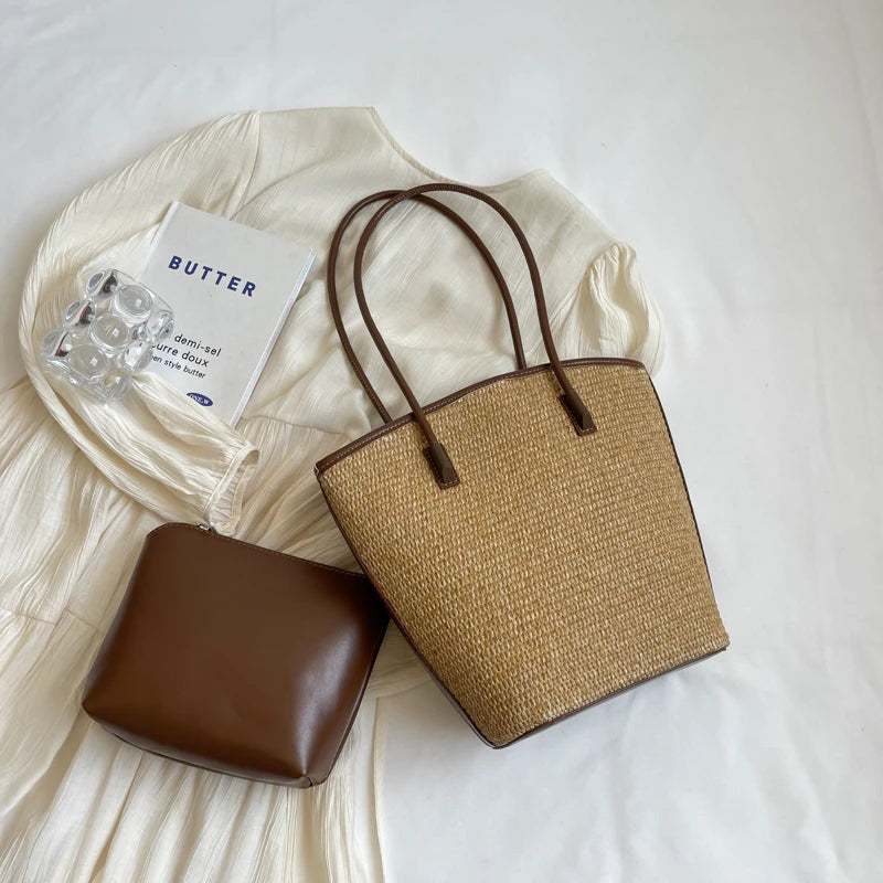 Summer Beach Bags For Women Handmade Rattan Woven Shoulder Bags Large Capacity Straw Bag Bohemian Casual Travel Handbag Totes