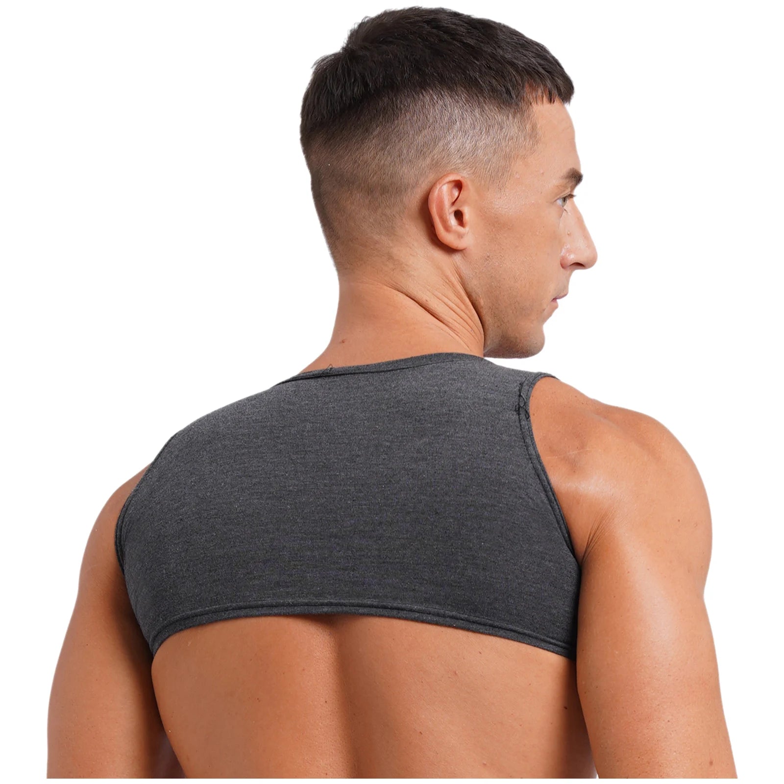 Mens Sexy Muscles Showing Off Crop Top Low Scoop Neck Sleeveless Solid Color Tank Top Vest for Bodybuilding Disco Nightclub