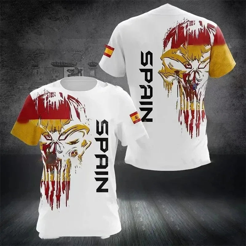 Summer New Men's T-shirt 3D Printed T-shirt Camouflage Army Spanish Flag O-neck Oversized Outdoor Casual Short Sleeved Top