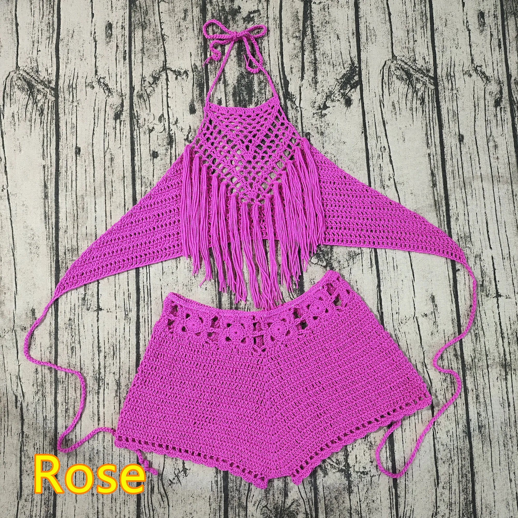 Hand Crochet Beach Bikini Set Women Short Swimwear Sexy Tassel