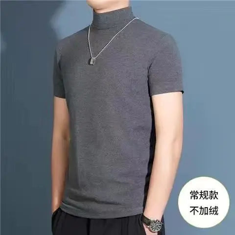 Men's Modal High Neck Short Sleeve T-Shirt Bottoming Shirt Silk Model Golf Wear Luxury Clothing Men's T-Shirt Bottoming Shirt