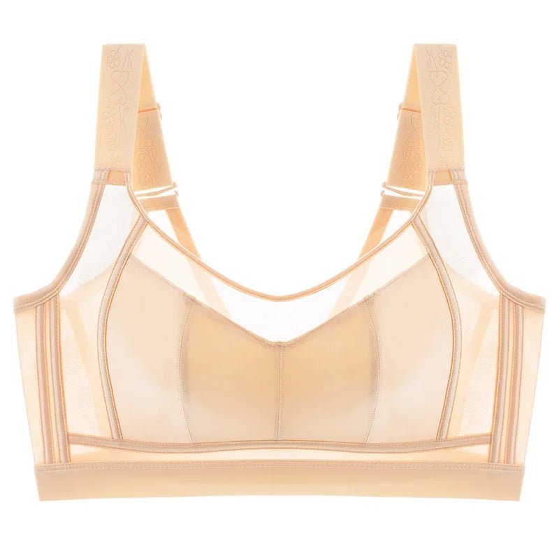 Women Large Size Underwear Full Cup Thin Bra Summer Ultra-thin Anti-Sagging Minimizer Push Up