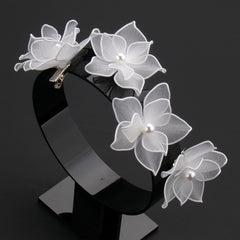 Weiße Haarspange mit Blumenmuster, Haarschmuck für Hochzeiten und Abschlussbälle, Haarnadeln aus Perlenstoff, Brautschmuck, Diademe, Haarschmuck für Damen, Geschenkideen
