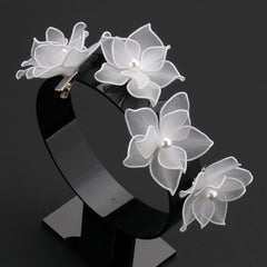 Weiße Haarspange mit Blumenmuster, Haarschmuck für Hochzeiten und Abschlussbälle, Haarnadeln aus Perlenstoff, Brautschmuck, Diademe, Haarschmuck für Damen, Geschenkideen