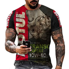 Men's casual T-shirt, white-collar shorts, quick drying summer shirt, breathable, racing motorcycle, 3D printed short top, 2025