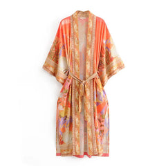 Happie Queens Women Horse Floral Print Bat Sleeve Beach Bohemian Kimono Dresses Ladies V Neck Summer Boho Bikini Cover-ups