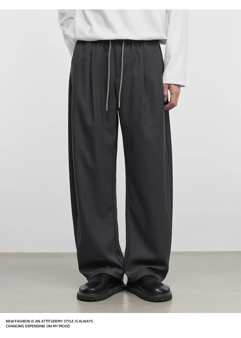 Men's Fashion Casual Pants 2025 Spring and Autumn New Loose Elastic Waist Wide Leg Pants Men's Suit Straight Trousers Male