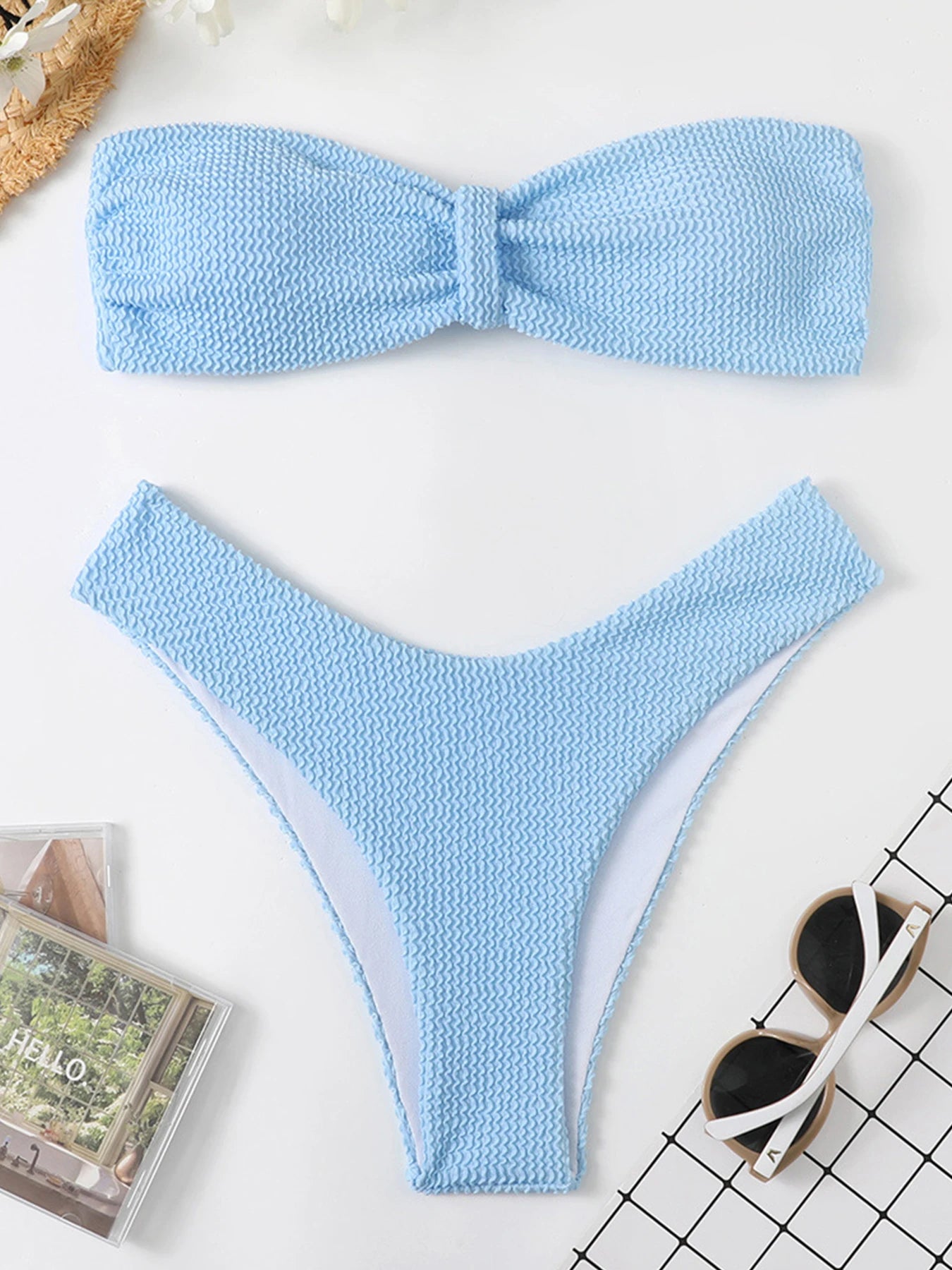 2023 New Sexy Ribbed Bandeau Bikini Brazilian Swimwear Women Swimsuit Female Strappy Bikini Set Two Pieces Bathing Suit Bathers