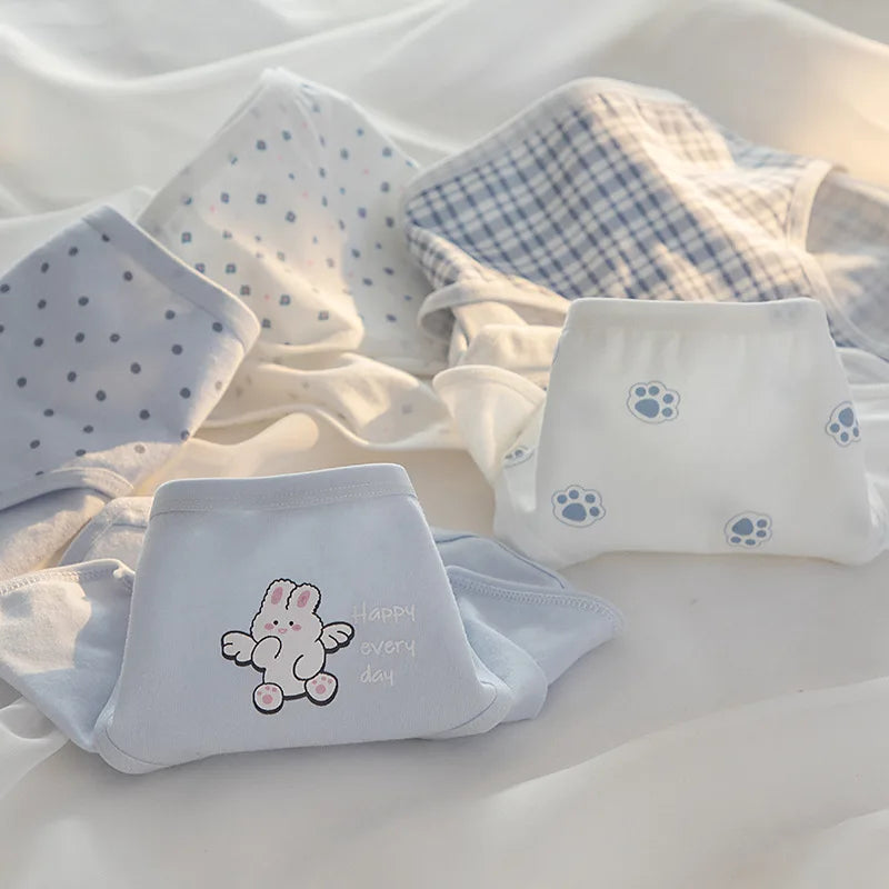 5Pcs/Set Cotton Underwear For Women Female Panties Cute Love Girl's Briefs Mid Waist Seamless Breathable Underpants Lingerie