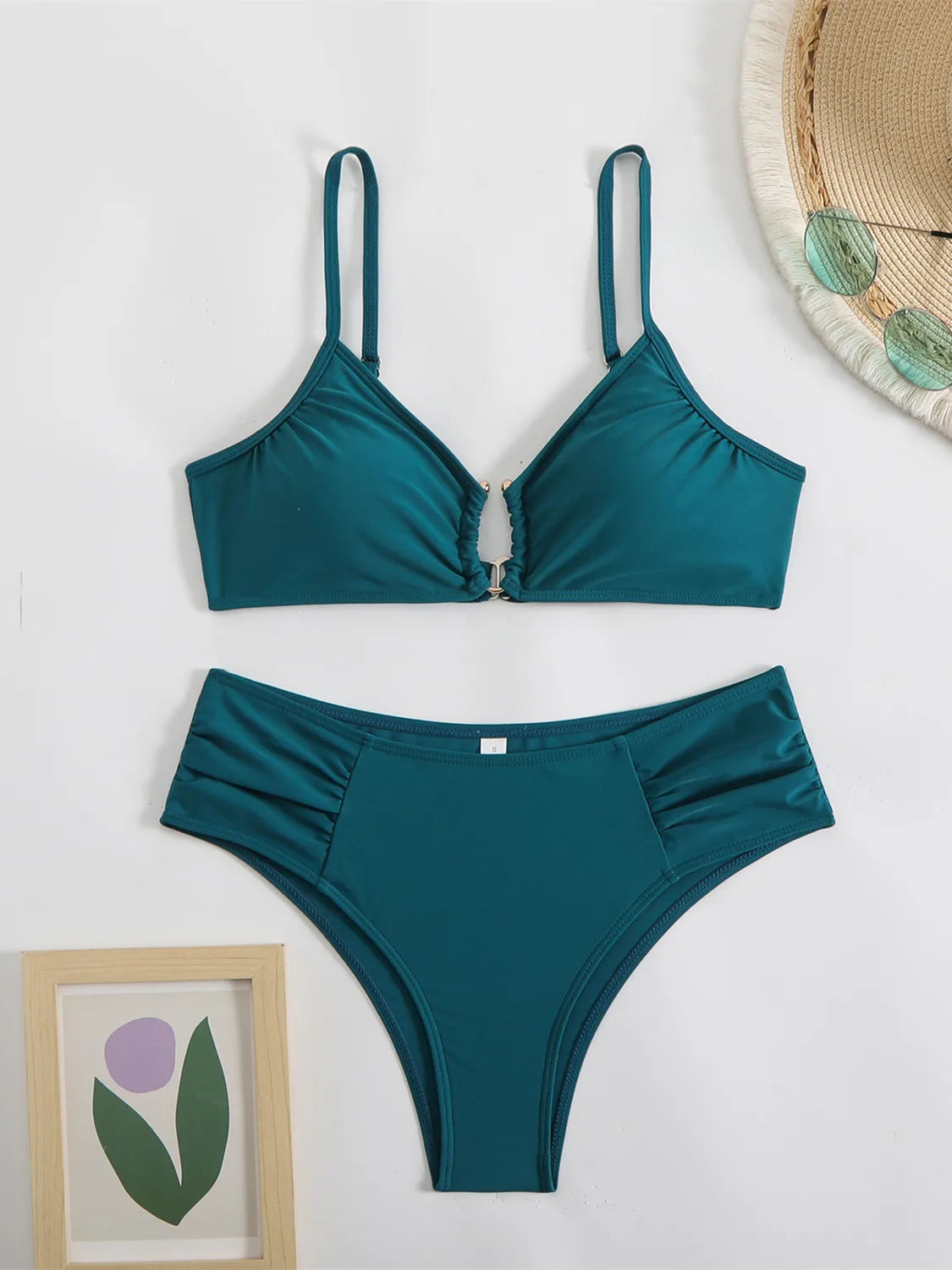 Sexy Metal Ring Bikini Set 2025 Women Black Push Up Pleate High Waist Swimsuit Summer Bathing Suit Two Piece Swimwear Biquini