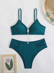 Sexy Metal Ring Bikini Set 2025 Women Black Push Up Pleate High Waist Swimsuit Summer Bathing Suit Two Piece Swimwear Biquini