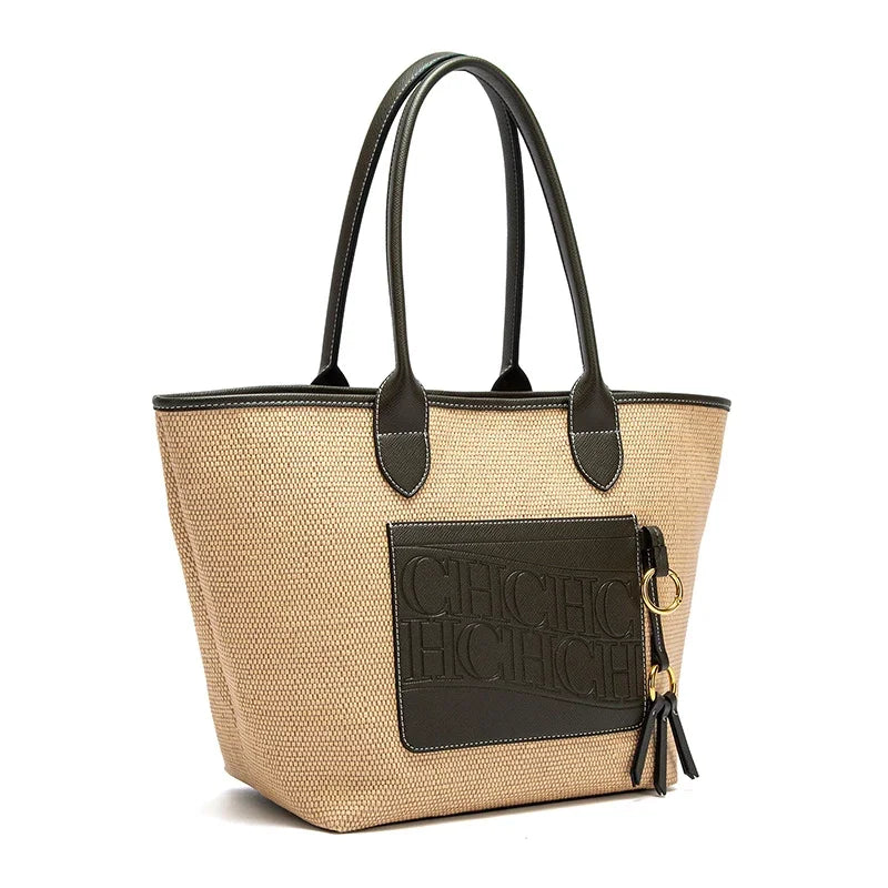 Beach Vacation Women's Tote Bag 2025 New Summer PP Grass Weaving Splicing Design Large Capacity Handbag