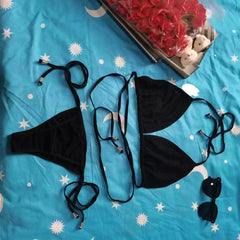Women's Sexy Beach Bath Sunbathing Rope Two Piece Bikini Swimsuit Sexy Swimsuit Halter Neck Triangle Top String Bikini Set
