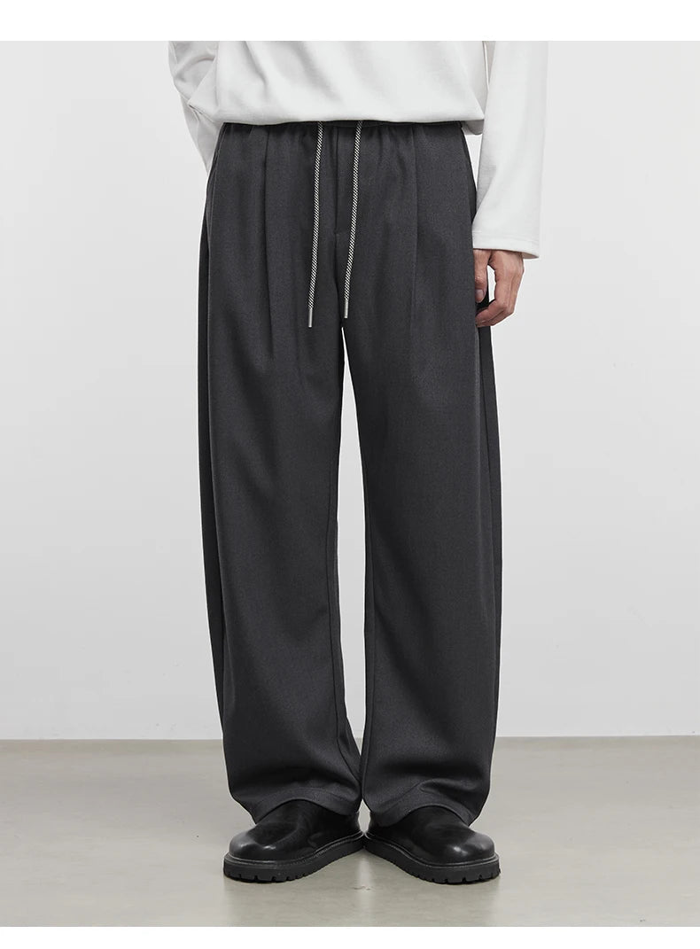 Men's Fashion Casual Pants 2025 Spring and Autumn New Loose Elastic Waist Wide Leg Pants Men's Suit Straight Trousers Male
