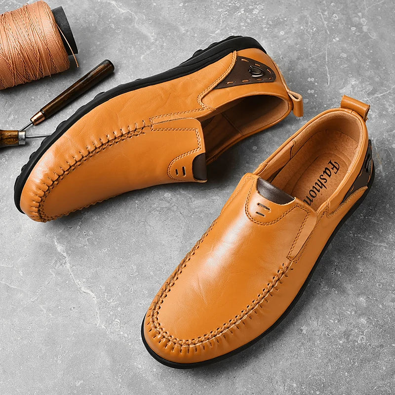 Handmade Shoes Genuine Leather Casual Shoes For Men Flat Platform Walking Shoes Outdoor Footwear Loafers Breathable Sneakers