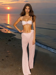 Pale Pink Polka Dot Print Bikini Women 3 Piece Bikinis Set Swimwear High Waist Lace-up Pant 2025 Vacation Beachwear Outfits K196