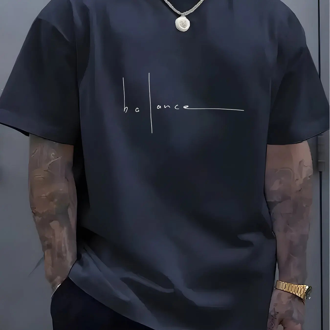Men's summer  pure cotton fashionable casual sports loose trend balance letter print round neck short sleeved T-shirt top