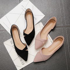 Women Flats Pink Black Pure Color Plus Small Size  35 Large 41 42 43 44 Suede Leather Pointed Toe Office Lady Flat Heel Shoes