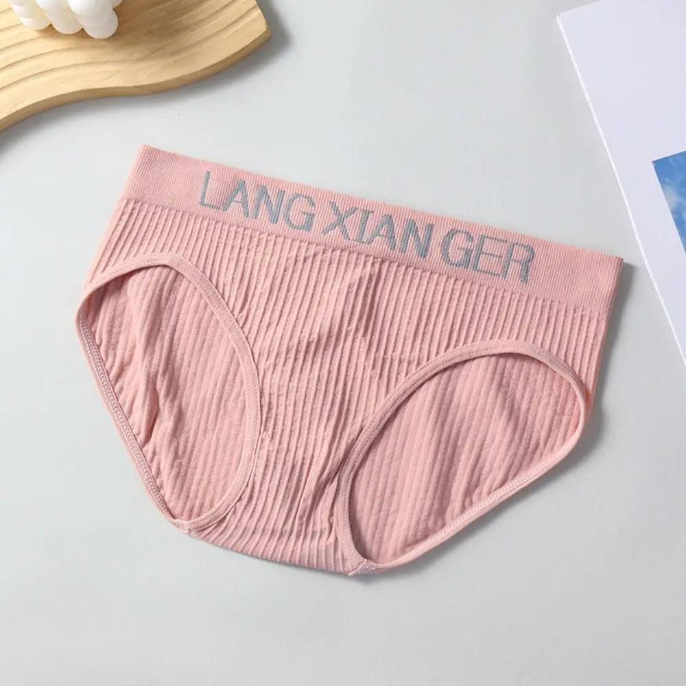 5Pcs Breathable Letter Simple Panties Mid Waist Cotton Crotch Seamless Underwear Briefs Underpants Underwear for Women Lady