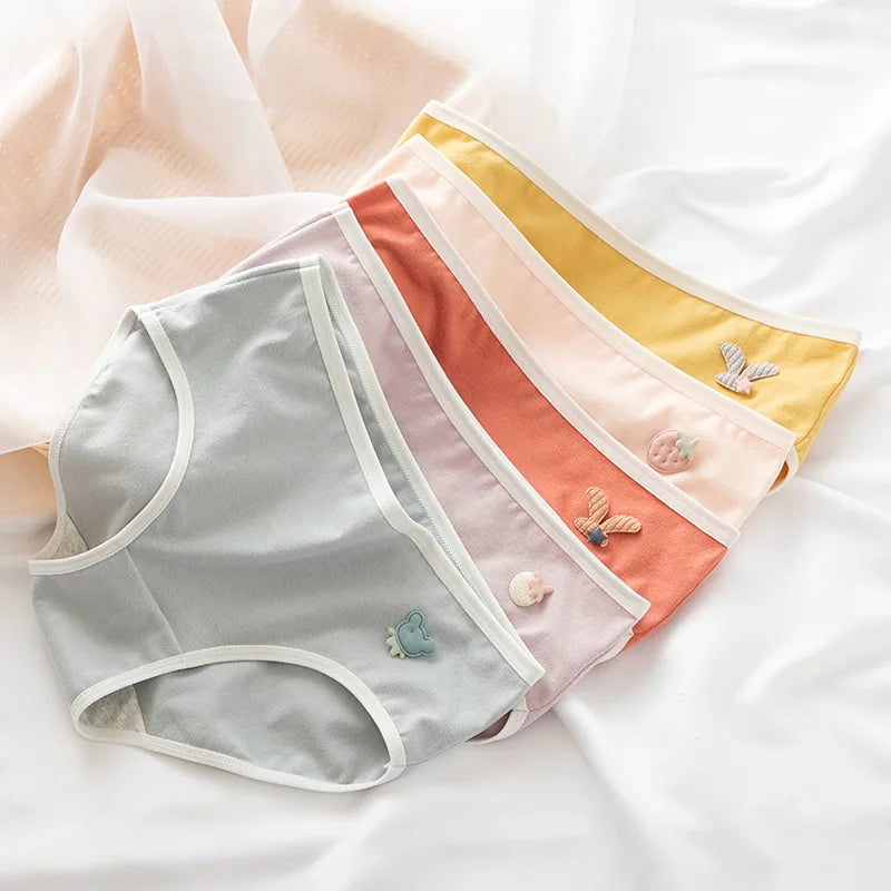 5Pcs/Set Cotton Underwear For Women Female Panties Cute Love Girl's Briefs Mid Waist Seamless Breathable Underpants Lingerie