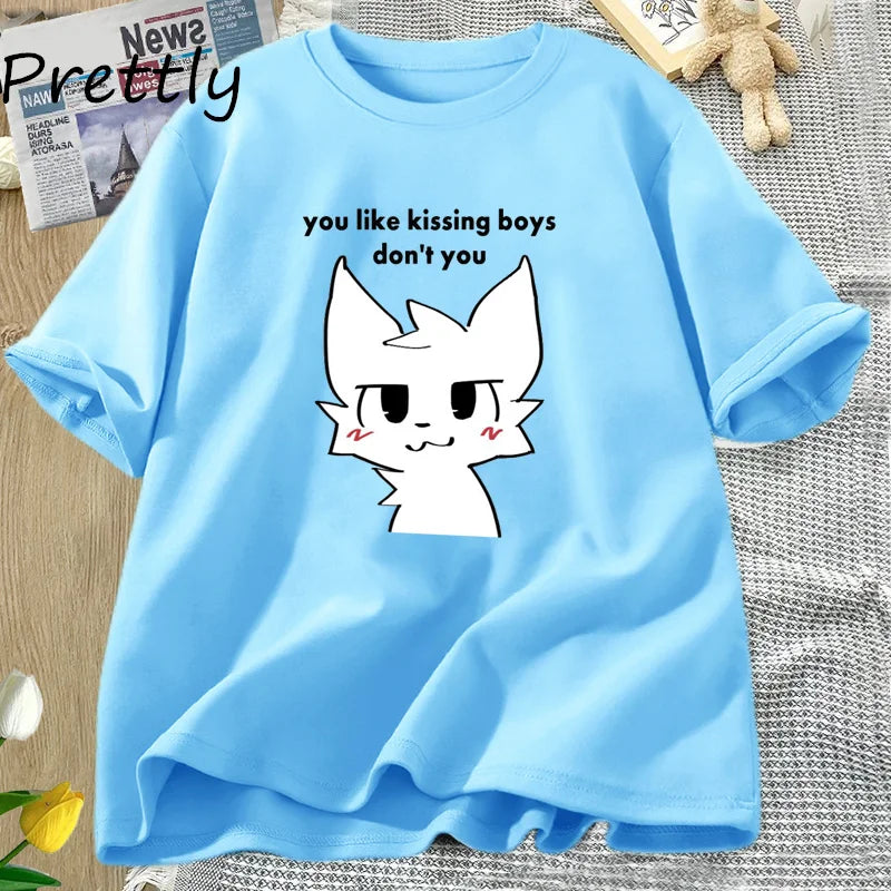 Boykisser Funny Furry Meme Graphic T Shirts Cotton Bisexual LGBTQ Pride T-shirt Csaual Kissing Boys Tee Shirt Clothing
