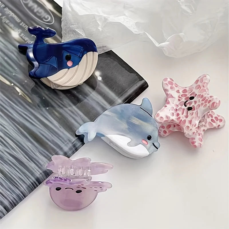Acetate Ocean Animal Hair Clips for Women Non-Slip Summer Beach Accessories Crab Starfish Whale Multi-Pack Gifts