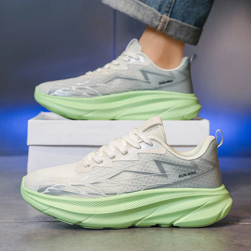 Men's Sports Shoes Thick-soled Air-cushioned Shock-absorbing Simple Lightning-shaped Line Fashionable Design Running Shoes