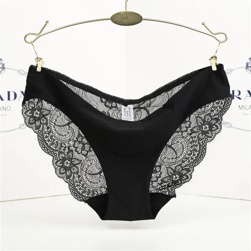 Women's Sexy Lace Panties Seamless Cotton Breathable Briefs Girls Transparent Underpants Plus Size Brand Underwear 1 Piece