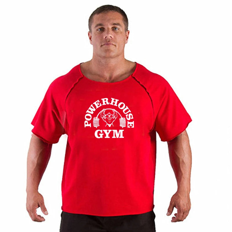 New Hot Sale Men Printed T Shirts Breathable Loose Running Shirt Cotton Tees Bodybuilding Singlet Fitness GYM POWERHOUSE T Shirt