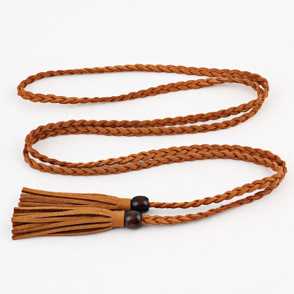 Waistbands Accessories Wooden Bead Thin Belts Bohemian Women Waist Chain Braided Tassel Belt Ethnic Style Belts Waist Rope