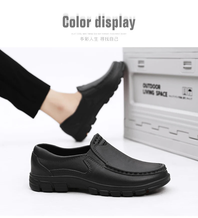 Men's new chef shoes fashion breathable waterproof anti slip four season hotel kitchen work comfortable soft soled walking shoes