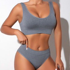 Women Underwear 2 Pcs Set Ribbed Seamless Low Rise Sexy Panties And Bras Sets Breathable Comfortable Female Underpants Lingerie