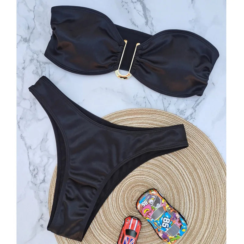 12 Color 2024 New Sexy Bandeau Bikini Women Swimwear Female Swimsuit Two-pieces Bikini Set Padded Bather Bathing Suit Swim