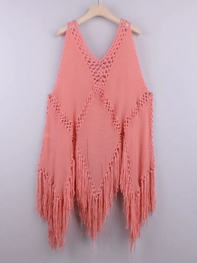 Beach Cover Ups For Women Fringe Tunic 2025 Swim Cover Up White Black Tunics Woman Summer Dress Women's Swimwear Cover-ups