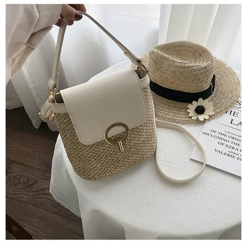 Beach Vacation Woven Women's Bag 2023 New Fashion Trend Korean Version Versatile Fashion Handheld Crossbody Bucket Bag