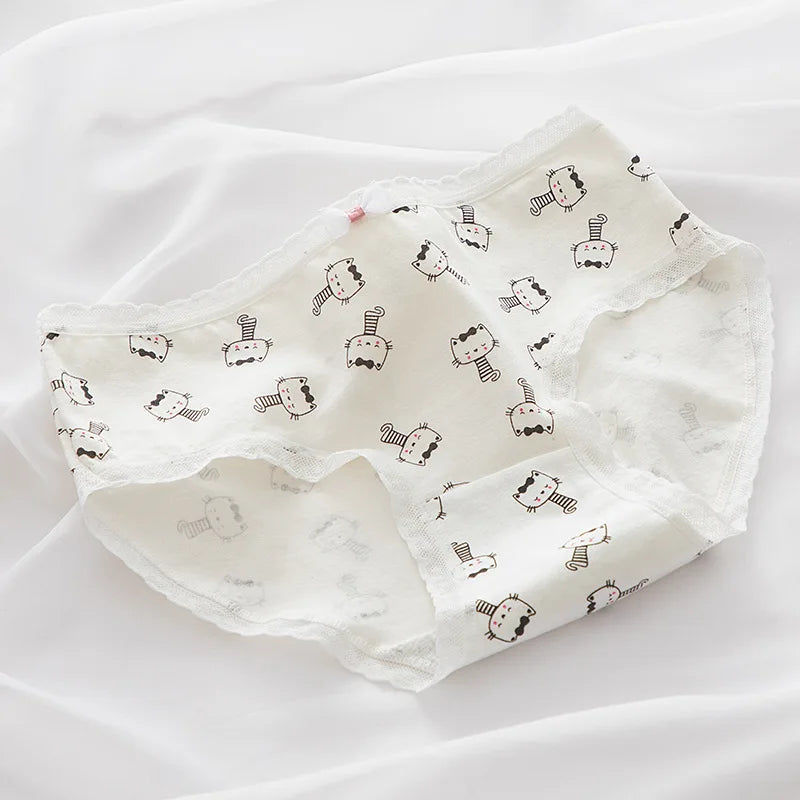 New Underwear Women Cat Print Girl Panties Spring Summer Fashion Comfort Briefs Mid Waist Seamless Underpants Female Lingerie
