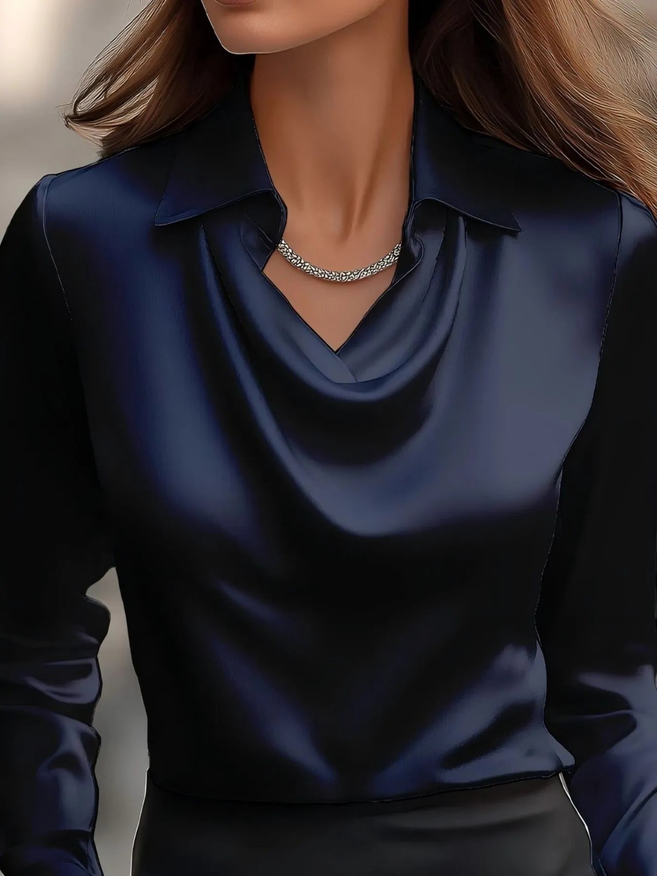 Full Size Collared Neck Long Sleeve Blouse Plus Size - kinko