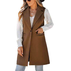 European And American Fall And Winter Lapels Button Sleeveless Woolen Coat For Women