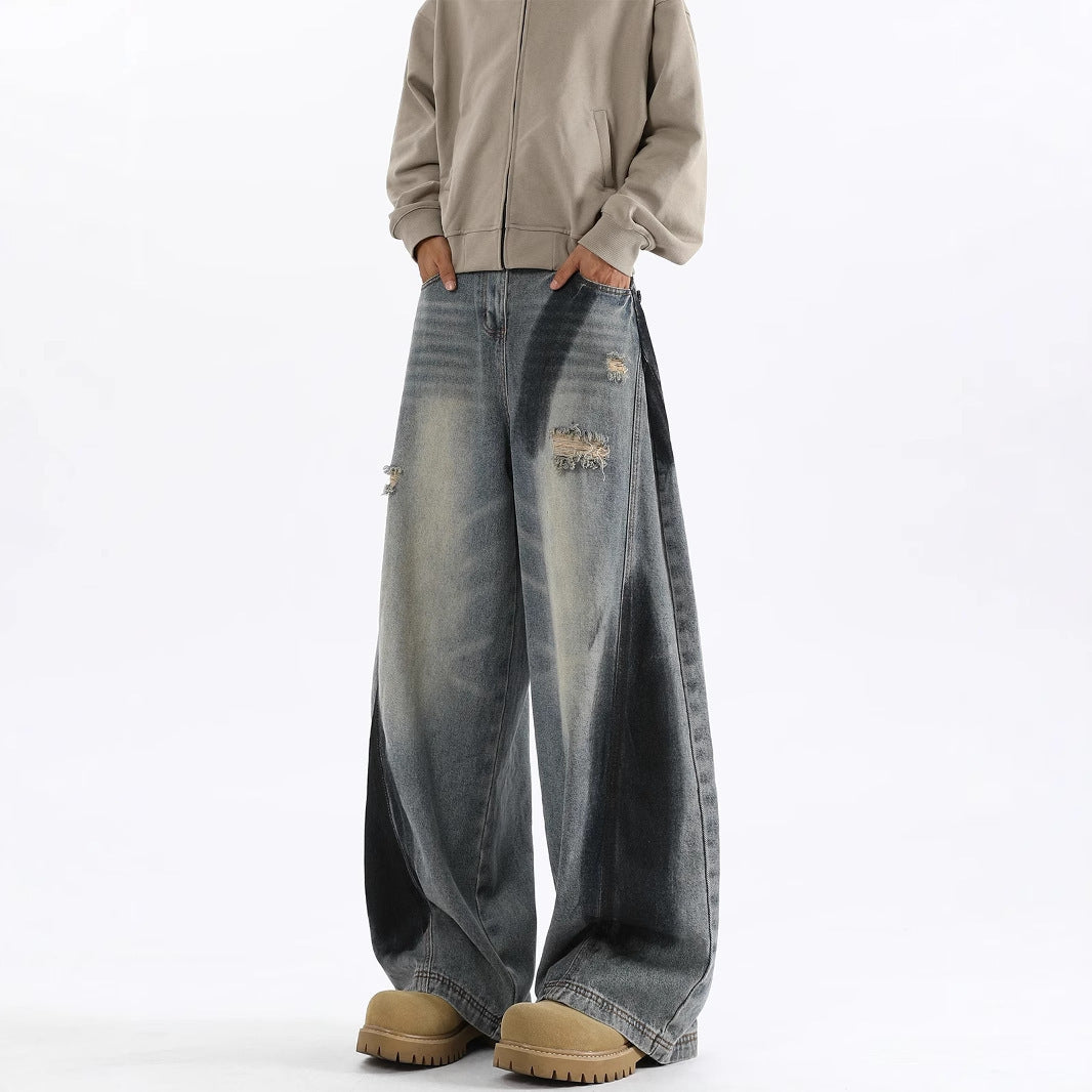 Men's American-style Splash-ink Ripped Machete Jeans - kinko