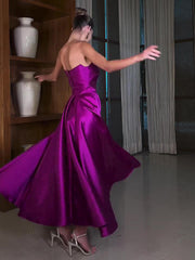 Satin Tube Top Full Skirt Dress - kinko