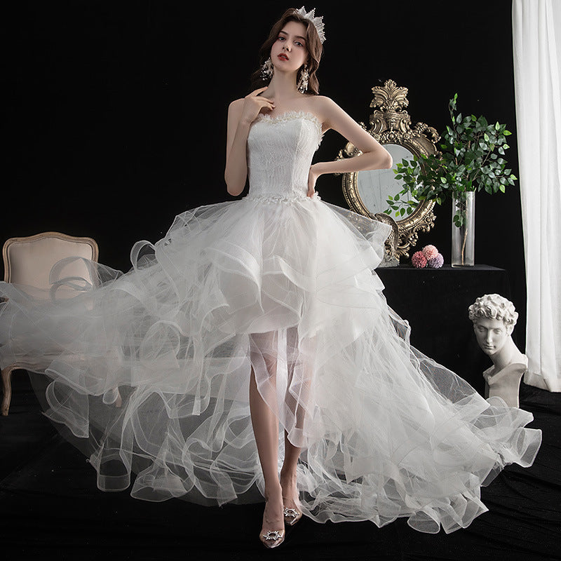 Short Front And Back Length Small Trailing Wedding Dress - kinko