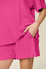 Double Take Basic style Round Neck Solid Set - kinko
