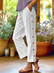 Full Size Side Decor Button Casual Wide Leg Pants Plus Size - kinko