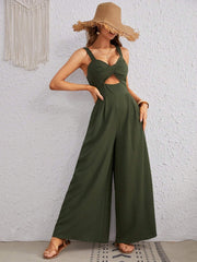 Women's Solid Color Loose Overall One Piece Summer Beach Jumpsuit With Spaghetti Straps - kinko