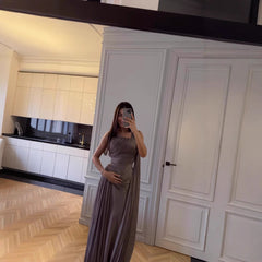 Pleated Ribbon Satin Evening Dress - kinko