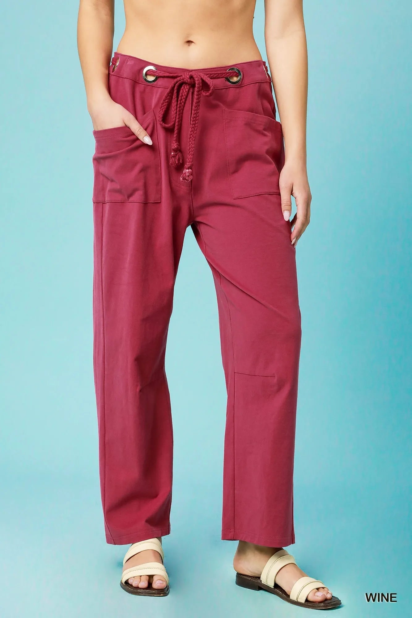 Umgee Drawstring Wide Leg Casual Pants - kinko